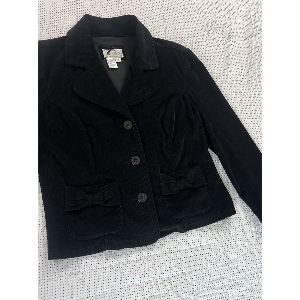 Live A little Black Corduroy Jacket Women Medium Y2K Button Up π Pockets Gilmore - Picture 8 of 12